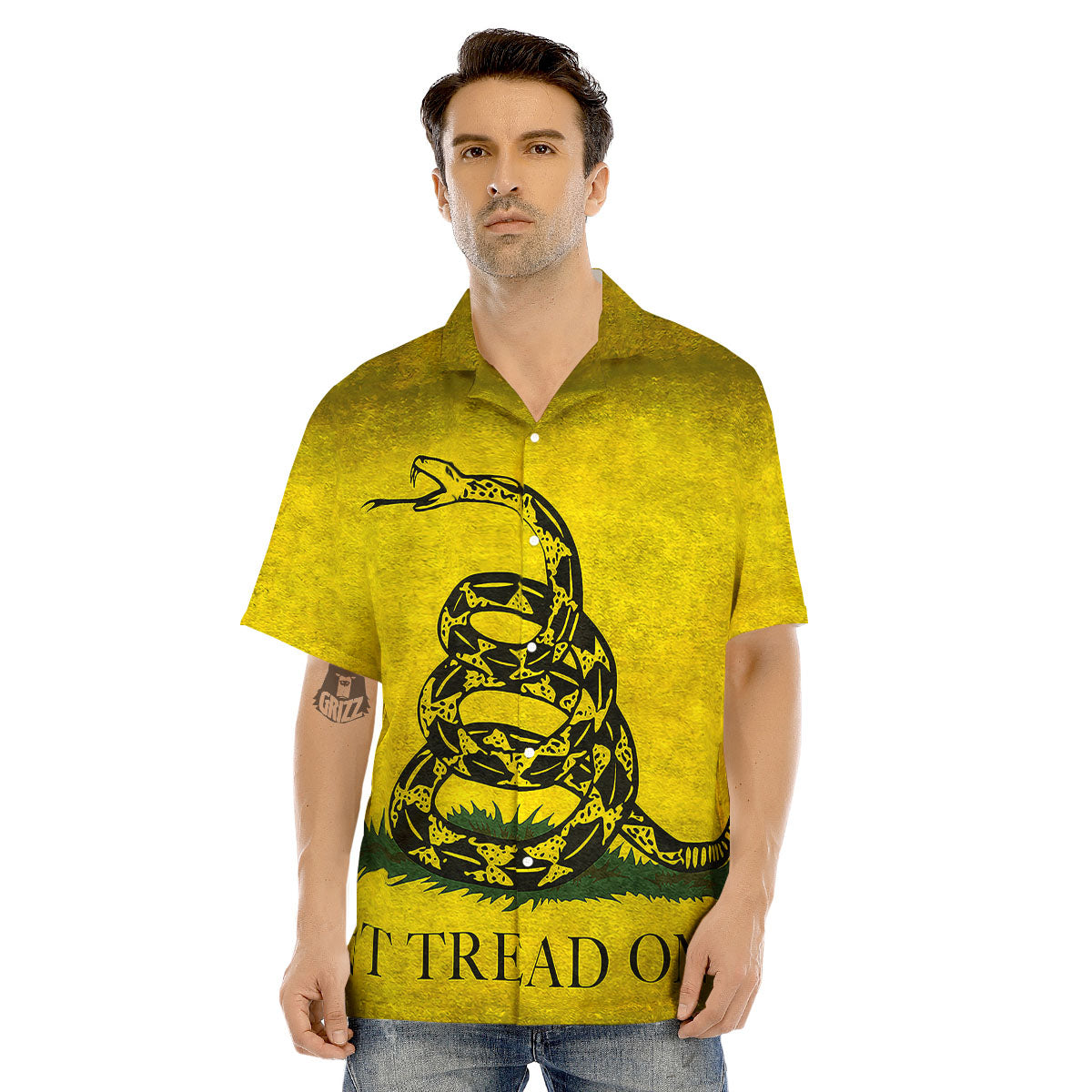Gadsden Flag Grunge Print Men's Hawaiian Shirt-grizzshop