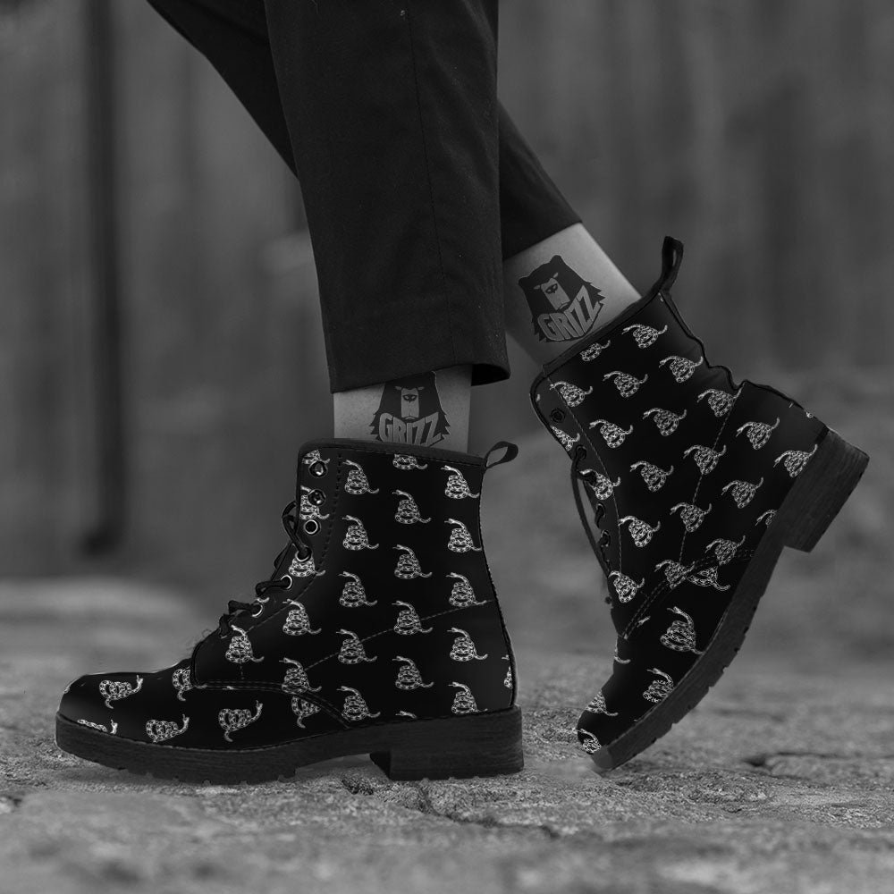 Gadsden Flag Print Pattern Leather Boots-grizzshop