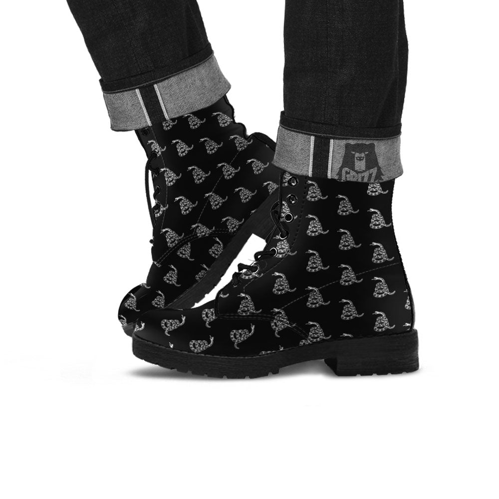 Gadsden Flag Print Pattern Leather Boots-grizzshop