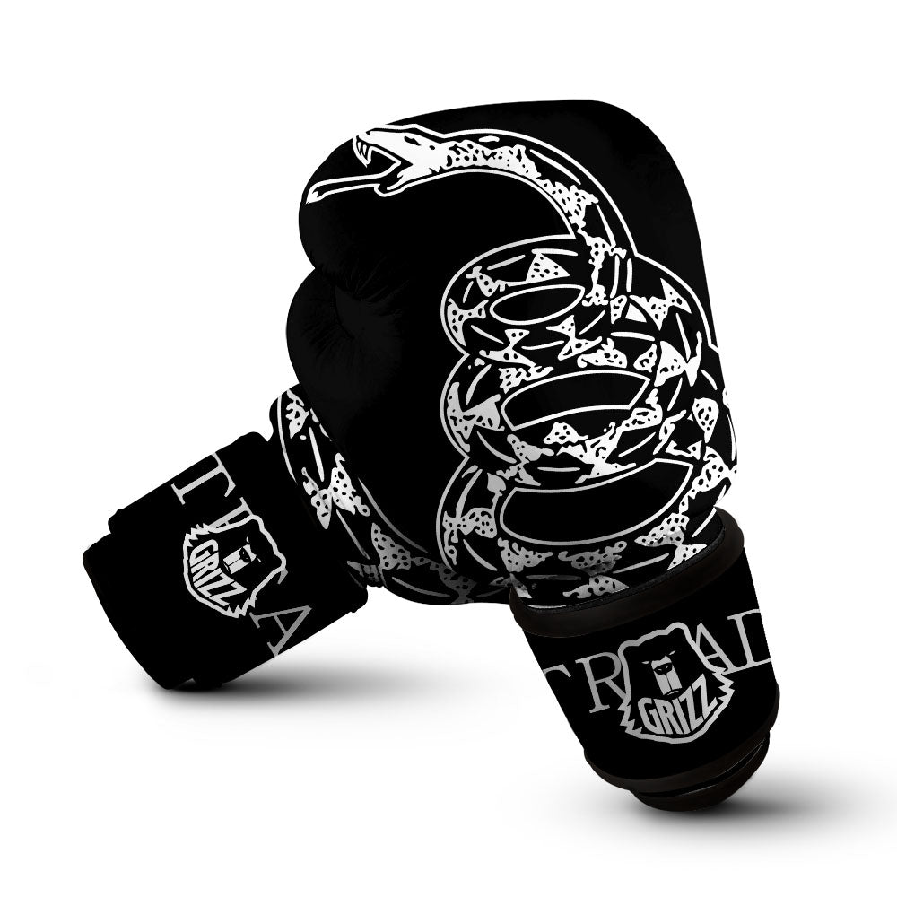 Gadsden Flag White And Black Print Boxing Gloves-grizzshop
