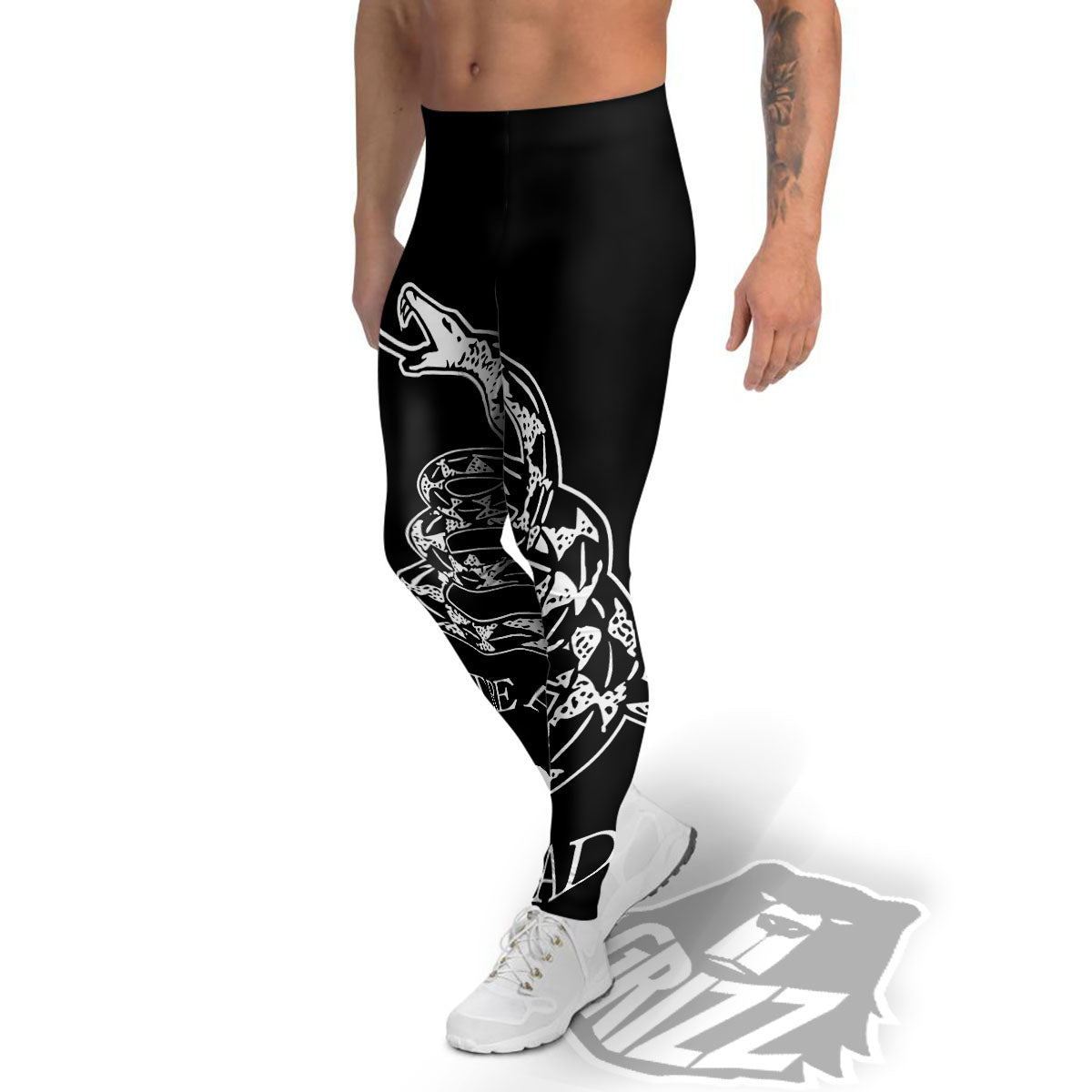 Gadsden Flag White And Black Print Men's Leggings-grizzshop