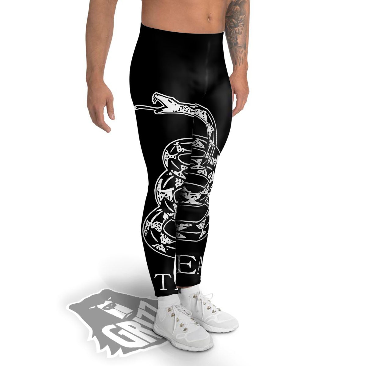 Gadsden Flag White And Black Print Men's Leggings-grizzshop
