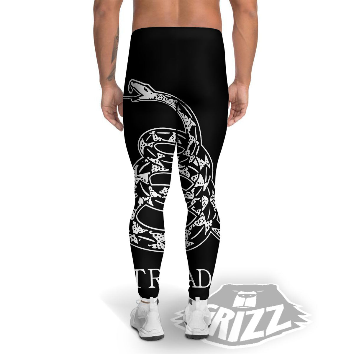 Gadsden Flag White And Black Print Men's Leggings-grizzshop