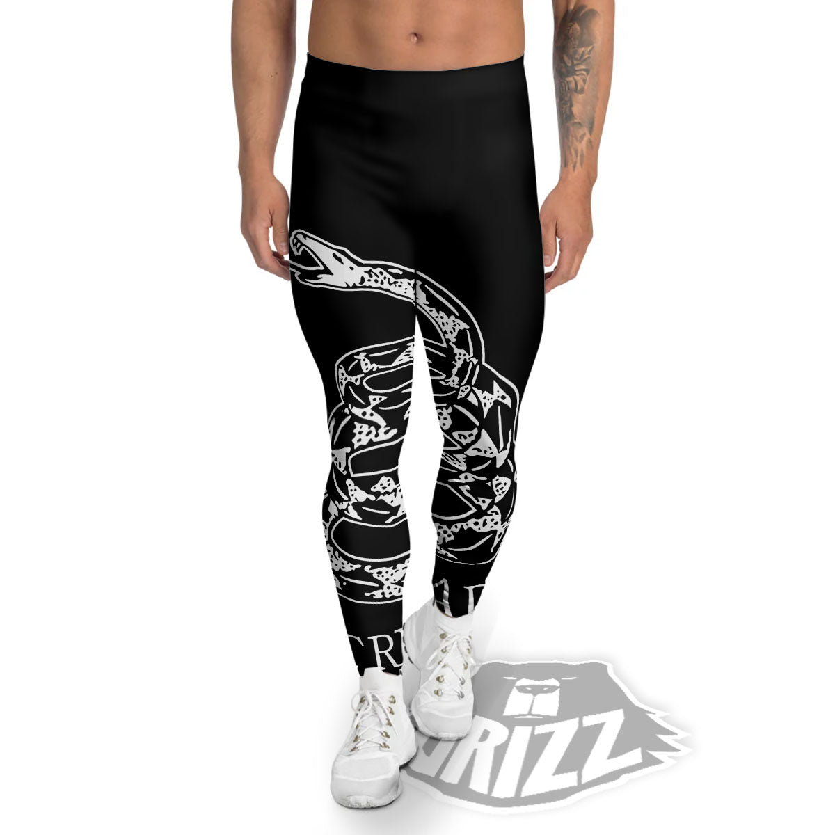 Gadsden Flag White And Black Print Men's Leggings-grizzshop