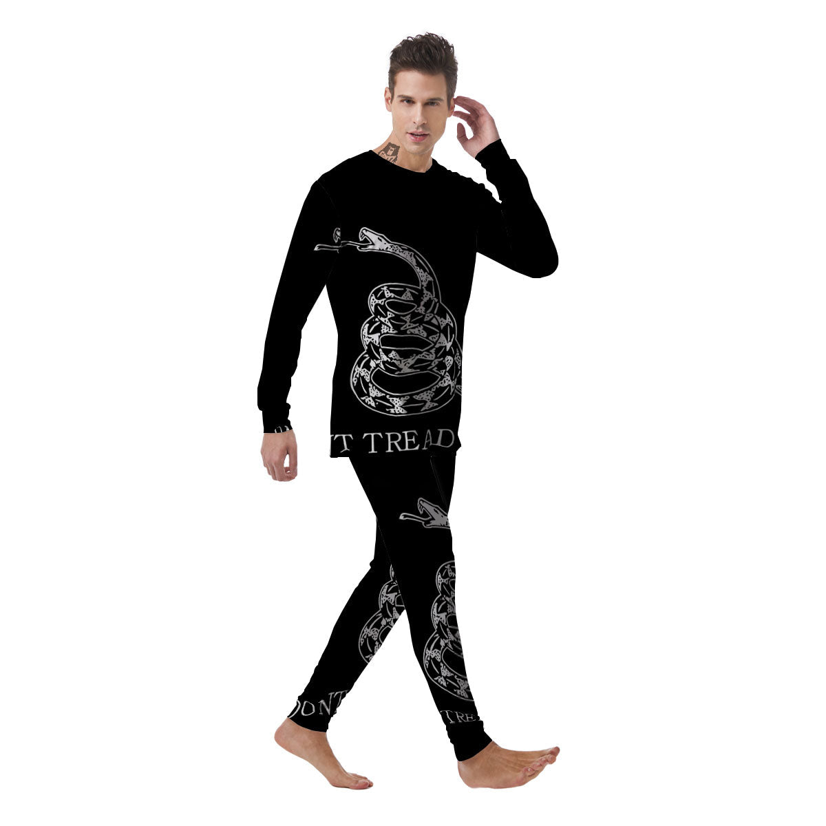 Gadsden Flag White And Black Print Men's Pajamas-grizzshop