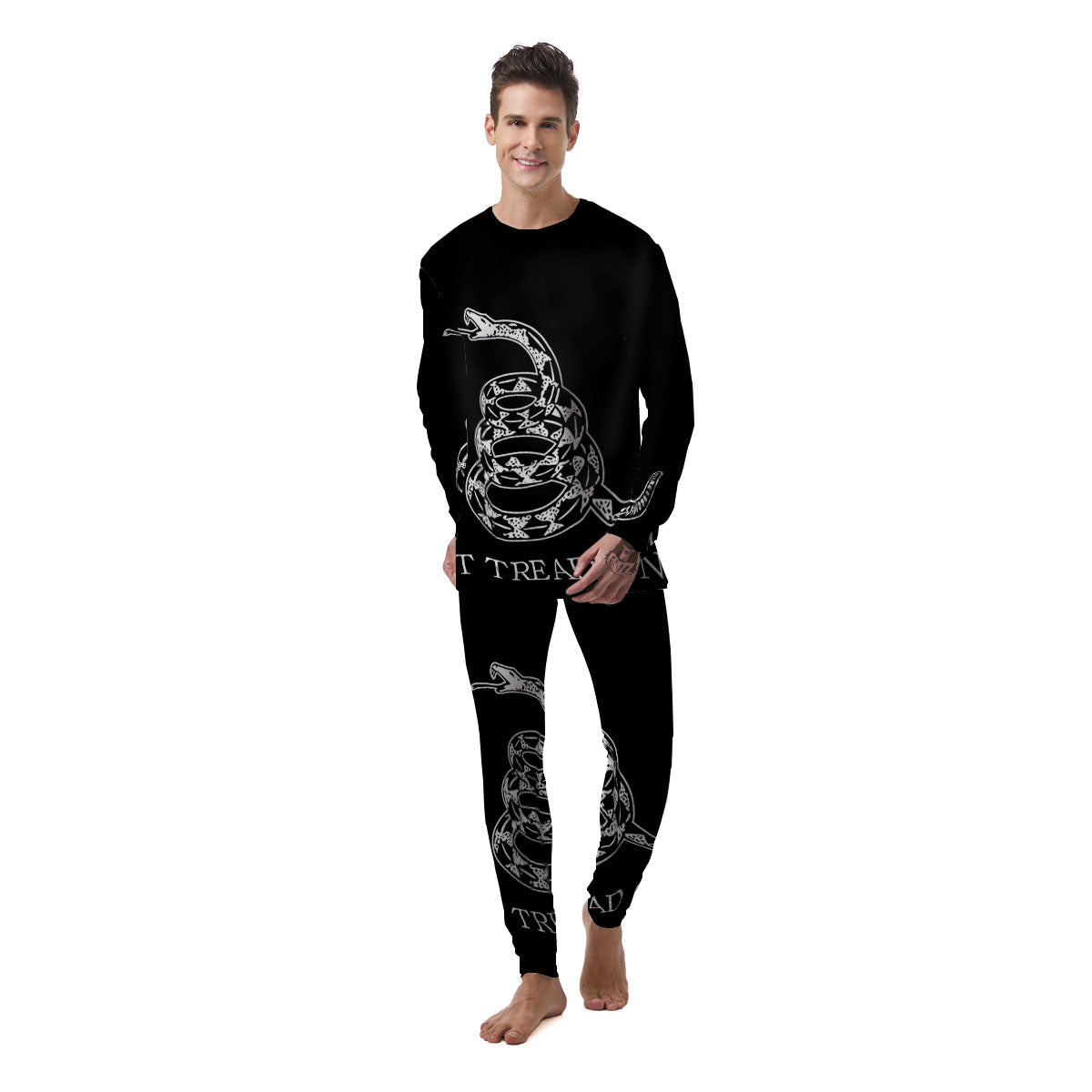 Gadsden Flag White And Black Print Men's Pajamas-grizzshop