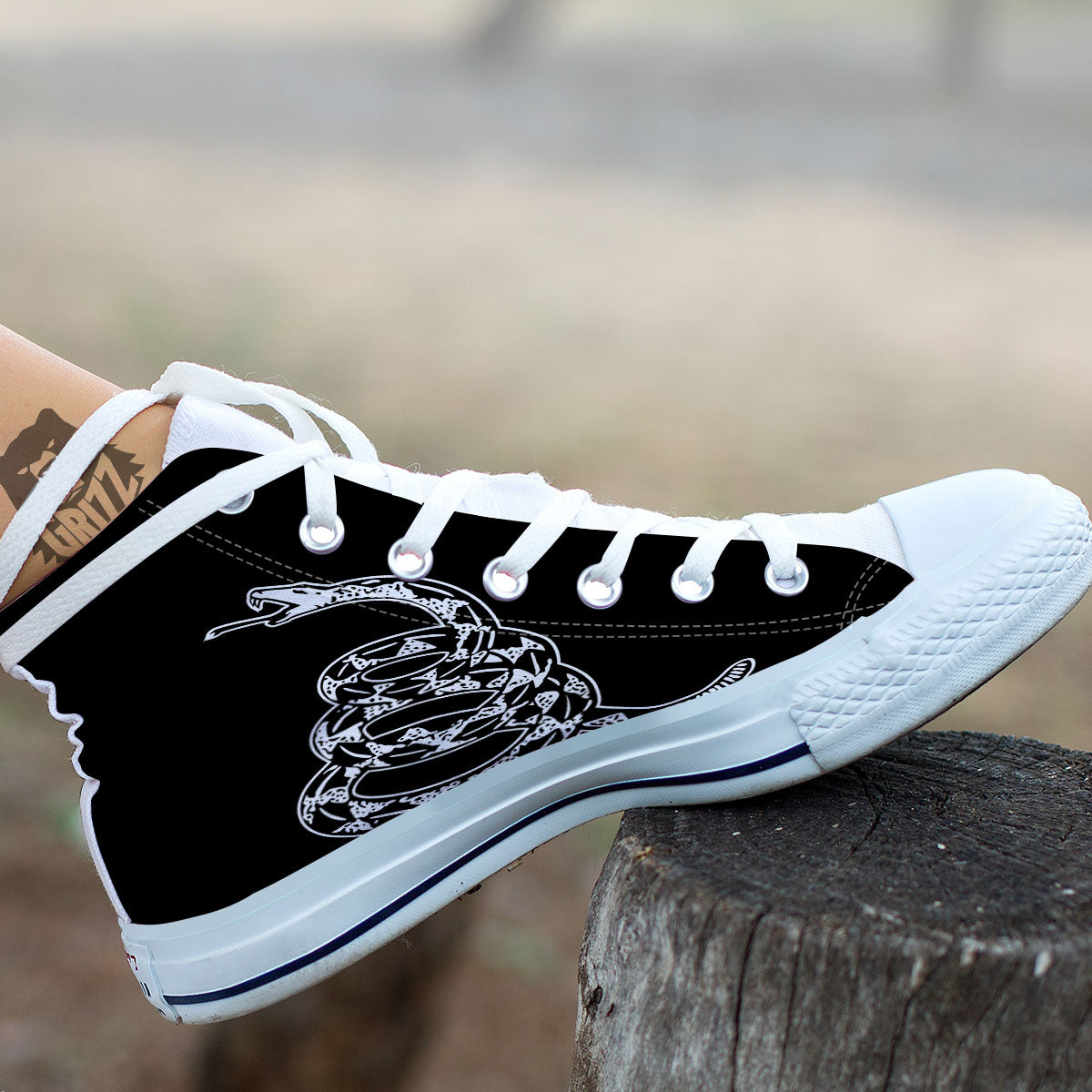 Gadsden Flag White And Black Print White High Top Shoes-grizzshop