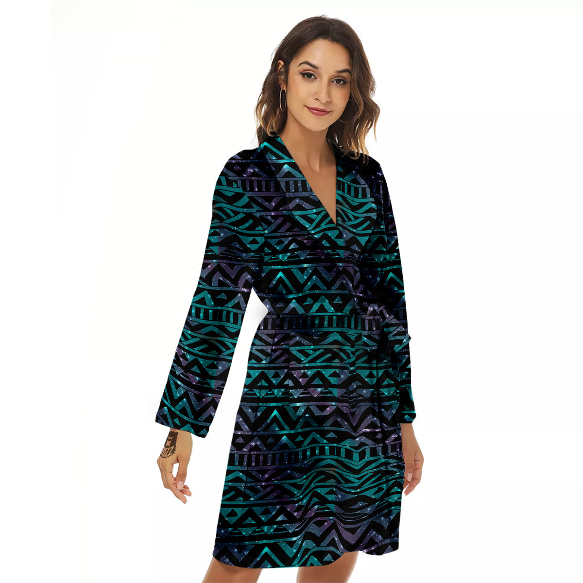 Galaxy Aztec Tribal Print Pattern Women's Robe-grizzshop