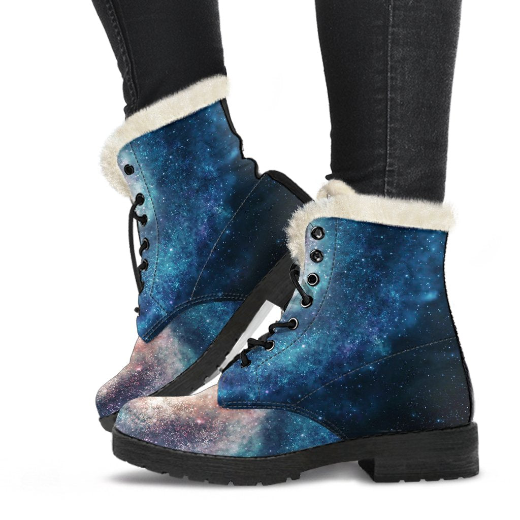 Galaxy Blue Milky Way Space Print Comfy Winter Boots-grizzshop