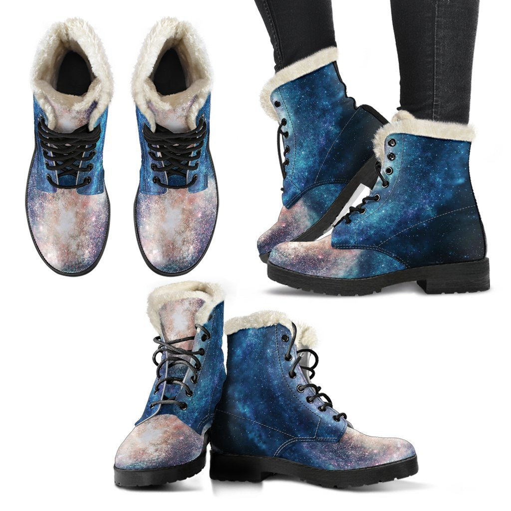 Galaxy Blue Milky Way Space Print Comfy Winter Boots-grizzshop