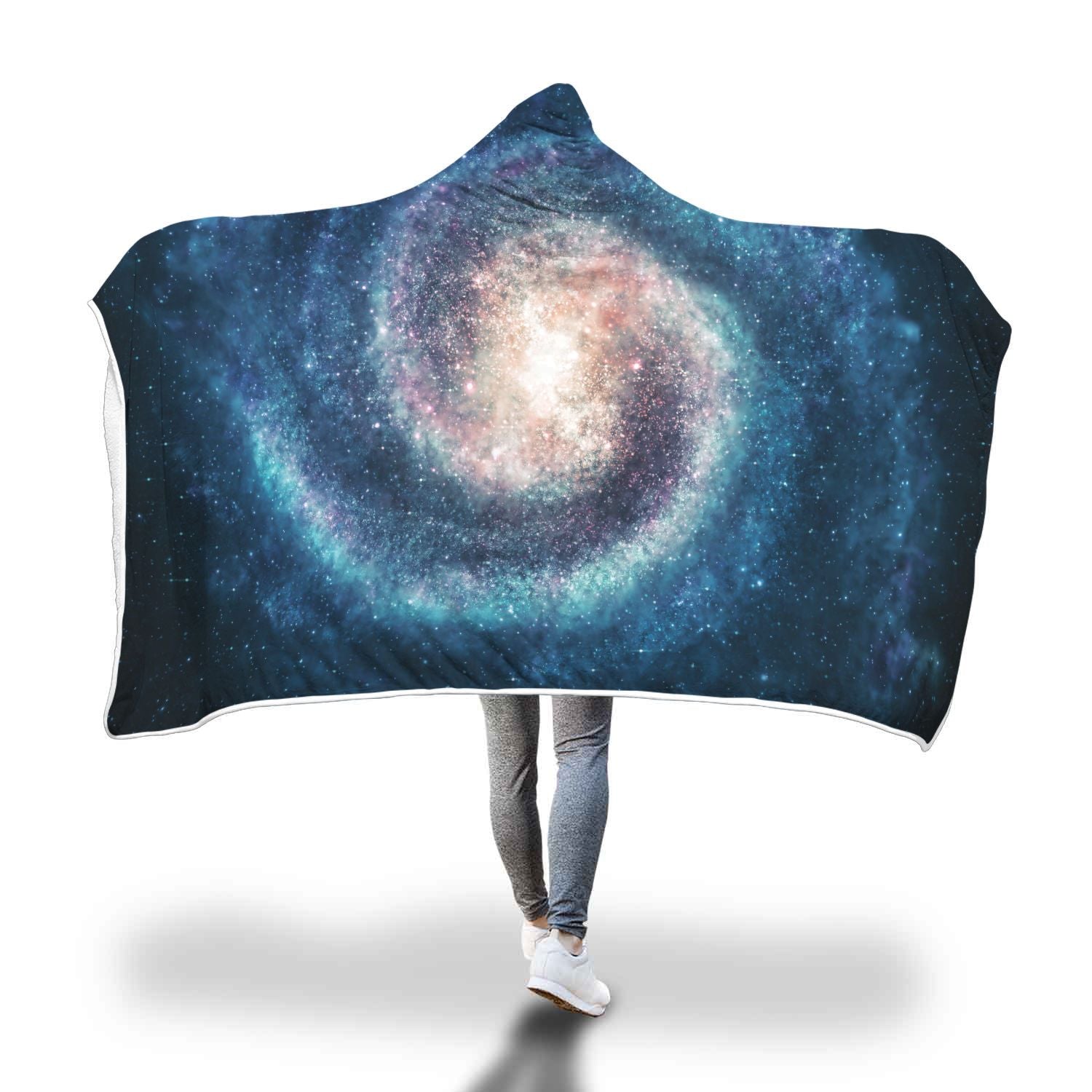 Galaxy Blue Milky Way Space Print Hooded Blanket-grizzshop
