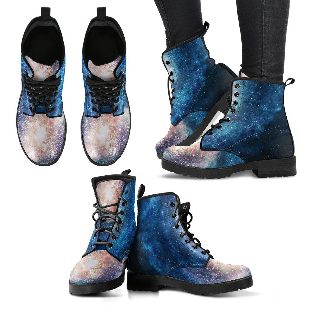 Galaxy Blue Milky Way Space Print Men Women Leather Boots-grizzshop
