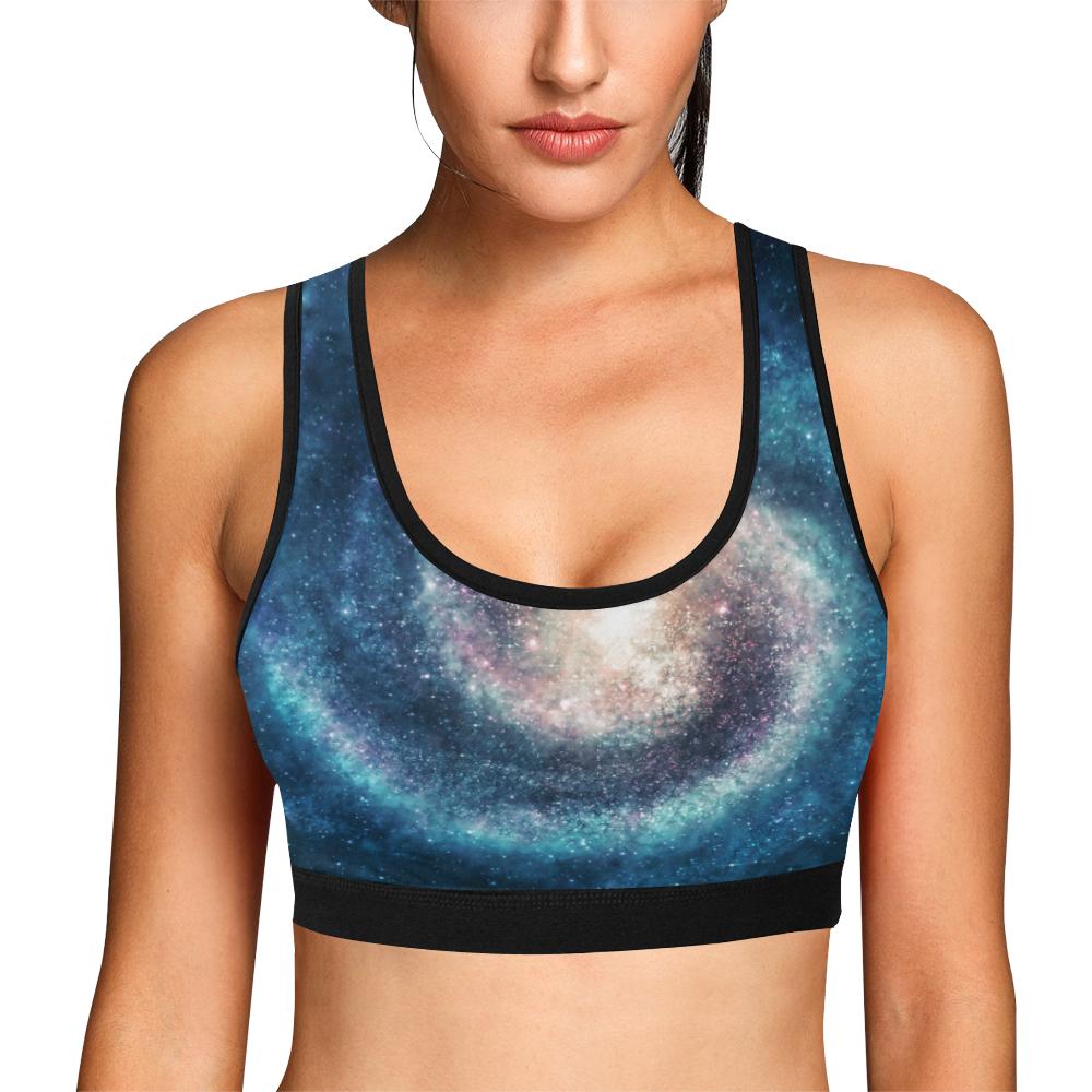 Galaxy Blue Milky Way Space Print Women Sports Bra-grizzshop
