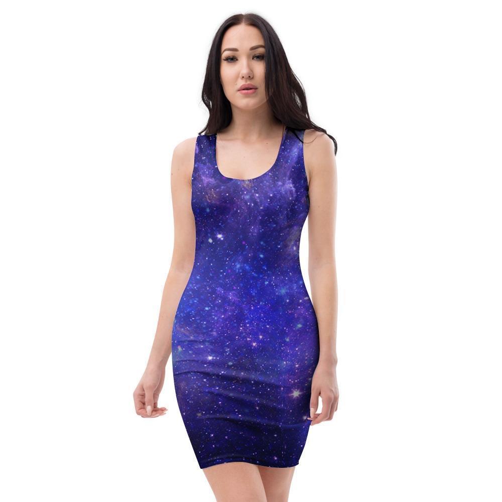 Galaxy Blue Space Bodycon Dress-grizzshop