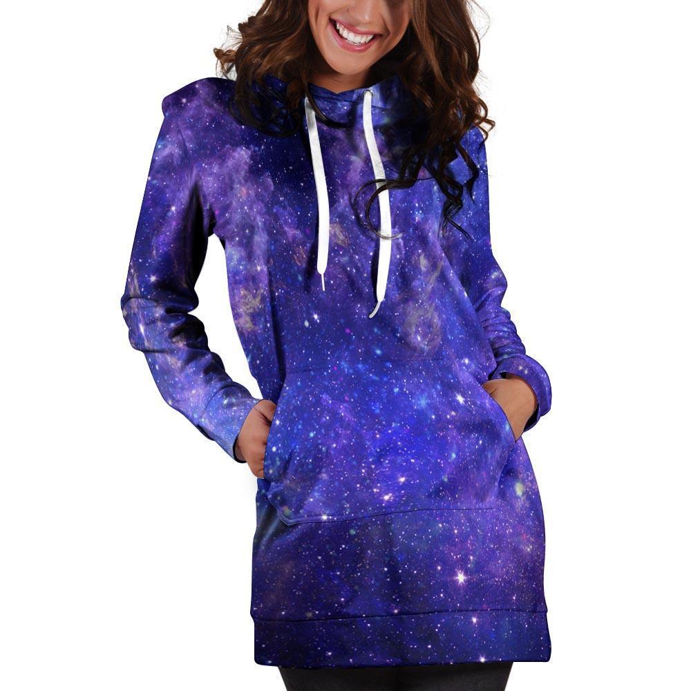 Galaxy Blue Space Hoodie Dress-grizzshop