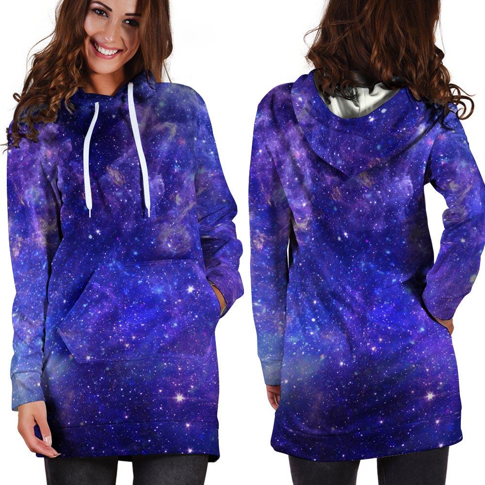 Galaxy Blue Space Hoodie Dress-grizzshop