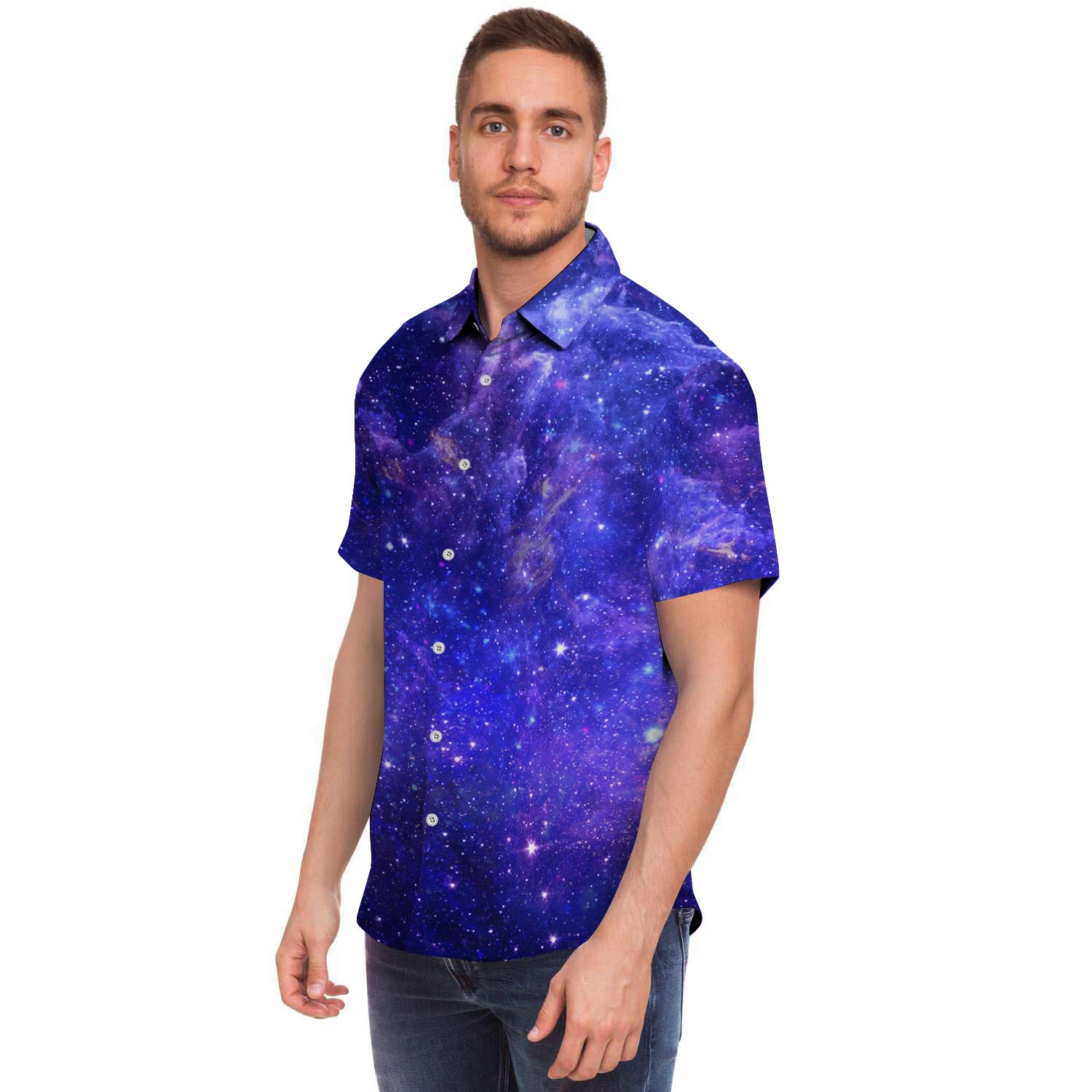 Galaxy Blue Space Men's Short Sleeve Shirt-grizzshop