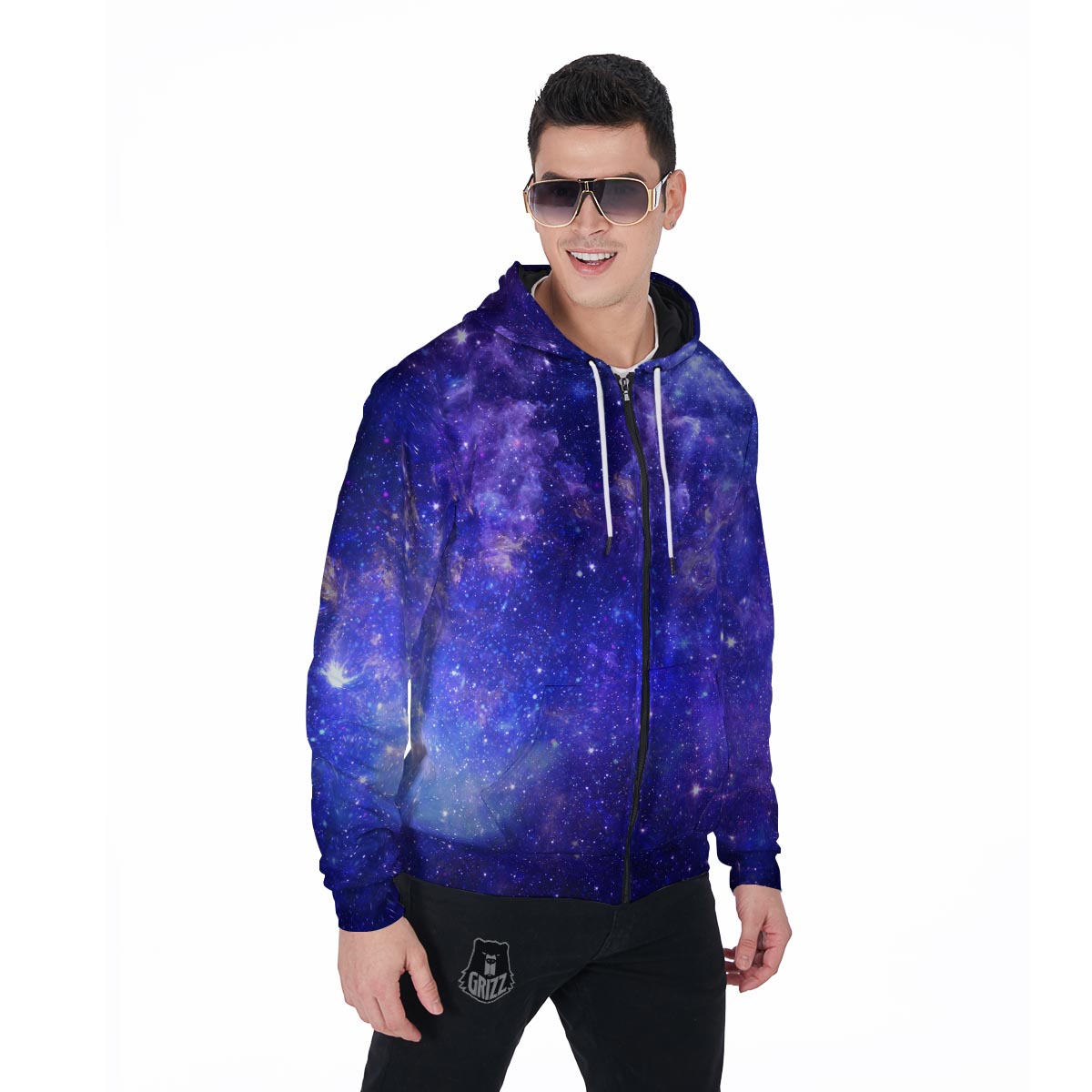 Galaxy Blue Space Men's Zip Up Hoodie-grizzshop