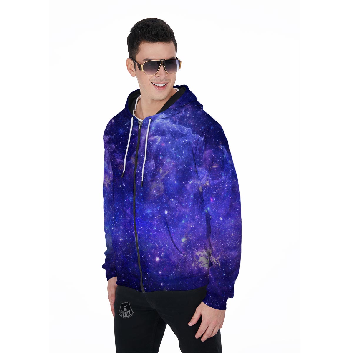 Galaxy Blue Space Men's Zip Up Hoodie-grizzshop