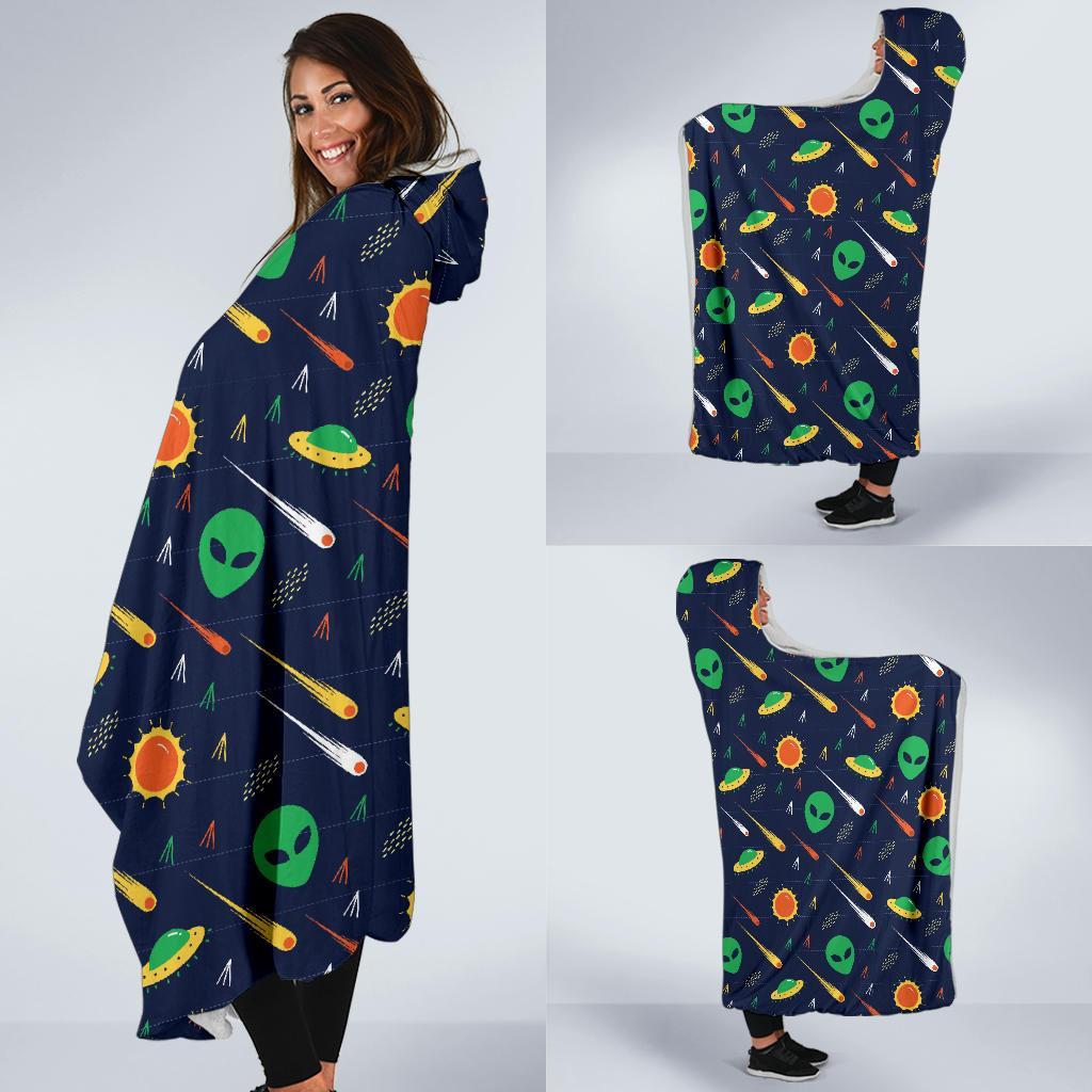 Galaxy Comet Alien Ufo Pattern Print Hooded Blanket-grizzshop