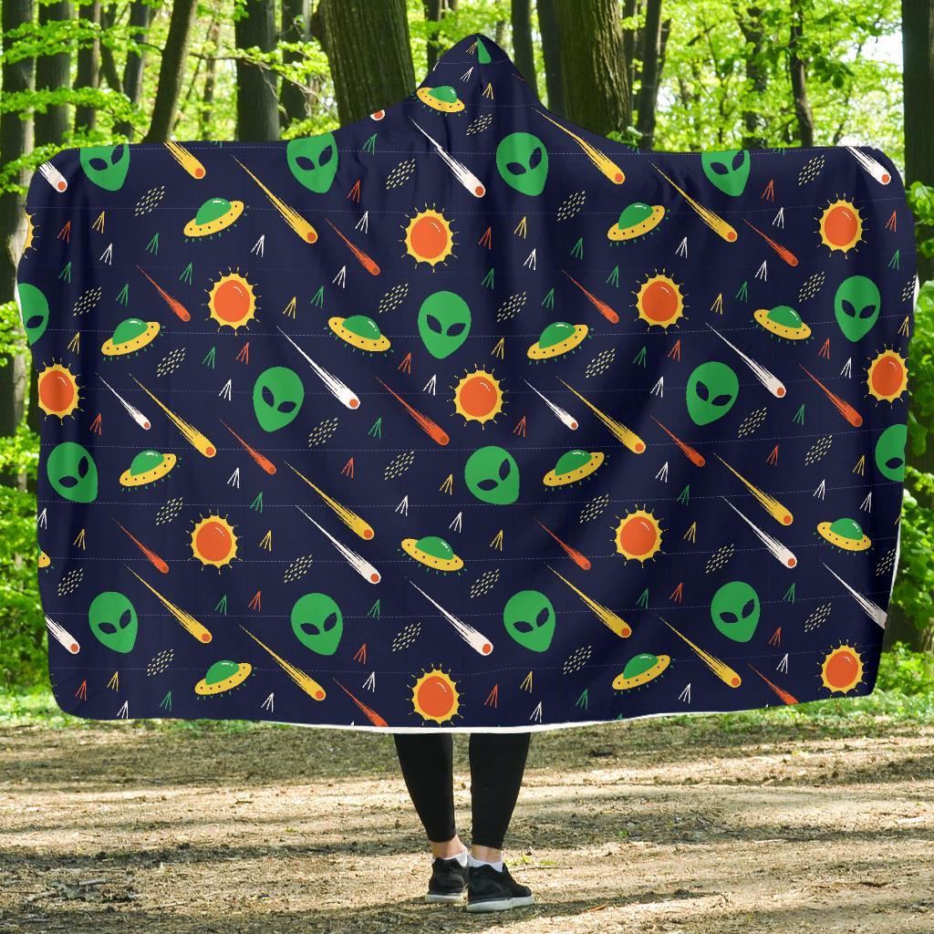 Galaxy Comet Alien Ufo Pattern Print Hooded Blanket-grizzshop