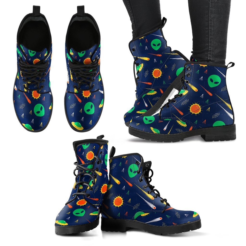 Galaxy Comet Alien Ufo Pattern Print Men Women Leather Boots-grizzshop