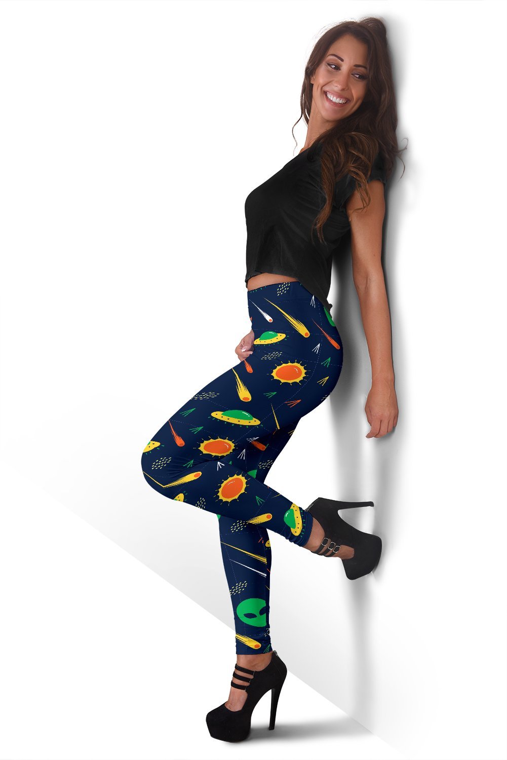 Galaxy Comet Alien Ufo Pattern Print Women Leggings-grizzshop