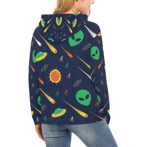Galaxy Comet Alien Ufo Pattern Print Women Pullover Hoodie-grizzshop