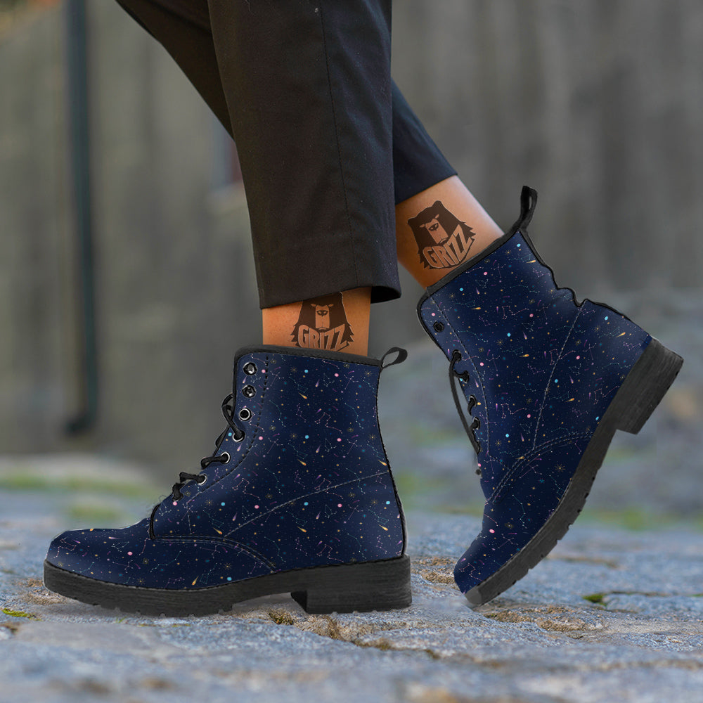 Galaxy Constellation Print Pattern Leather Boots-grizzshop