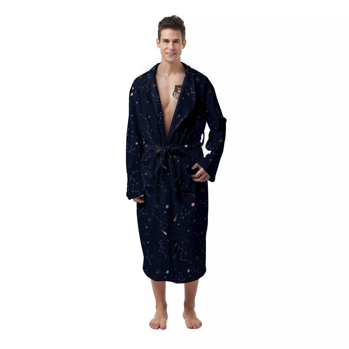 Galaxy Constellation Print Pattern Men's Robe-grizzshop