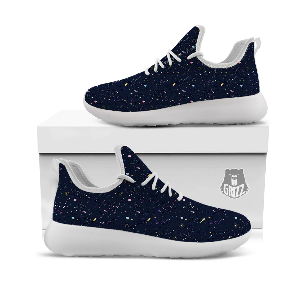Galaxy Constellation Print Pattern White Athletic Shoes-grizzshop