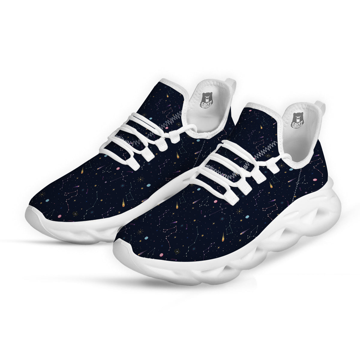 Galaxy Constellation Print Pattern White Running Shoes-grizzshop