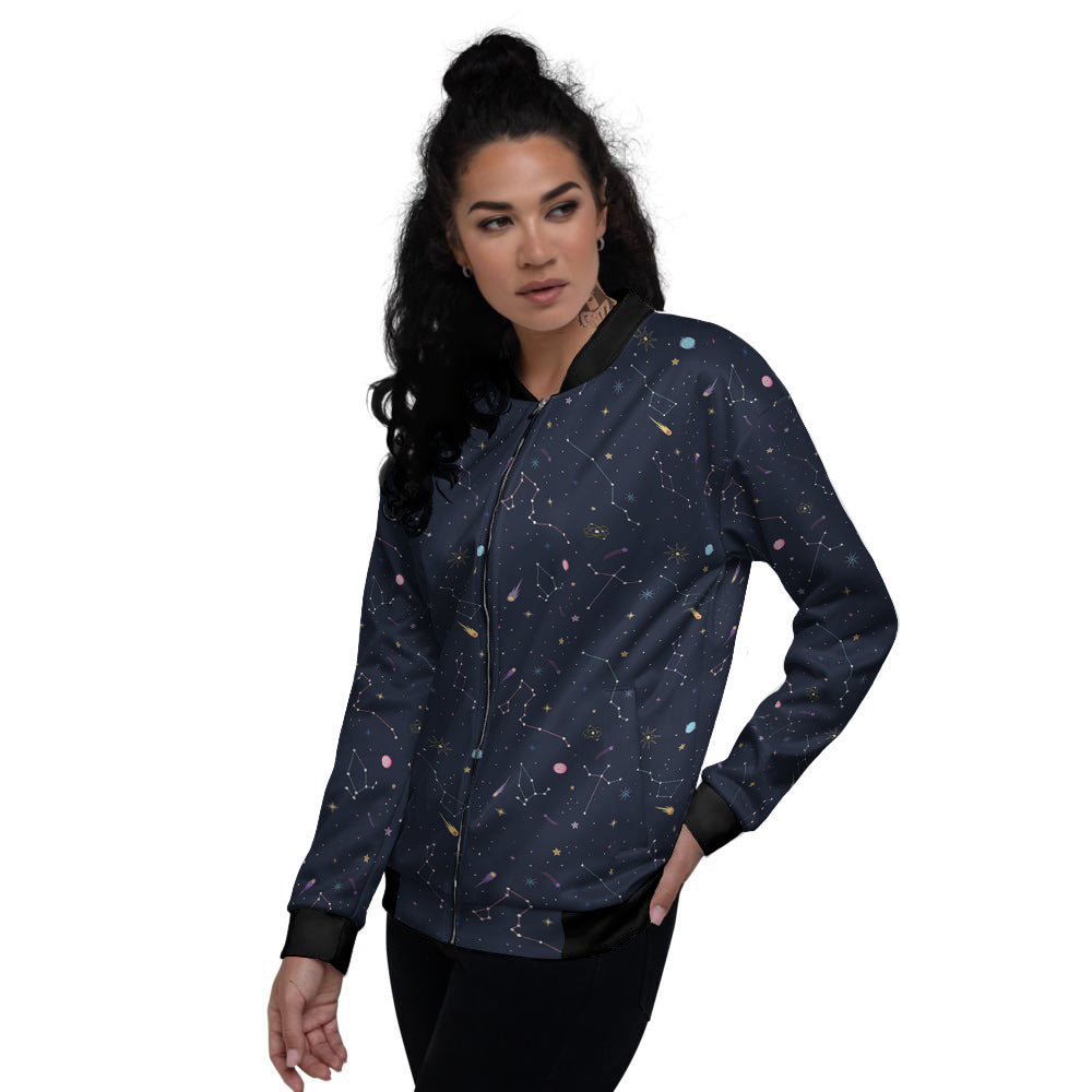 Galaxy Constellation Print Pattern Women's Bomber Jacket-grizzshop