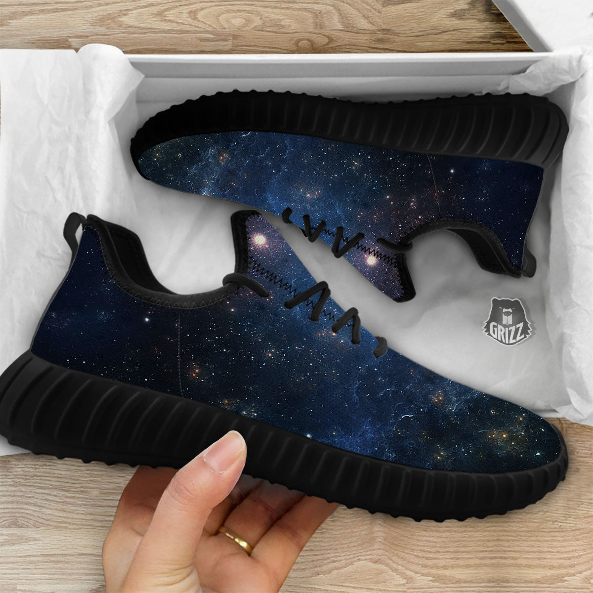 Galaxy Deep Space Dark Universe Print Black Walking Shoes-grizzshop