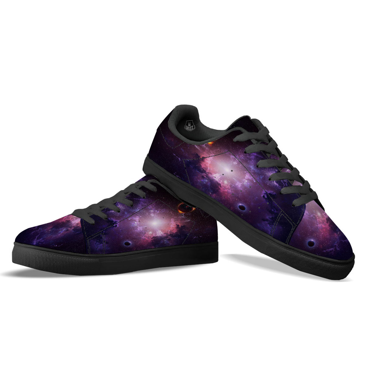 Galaxy Deep Space Light Stardust Print Black Low Top Sneakers-grizzshop
