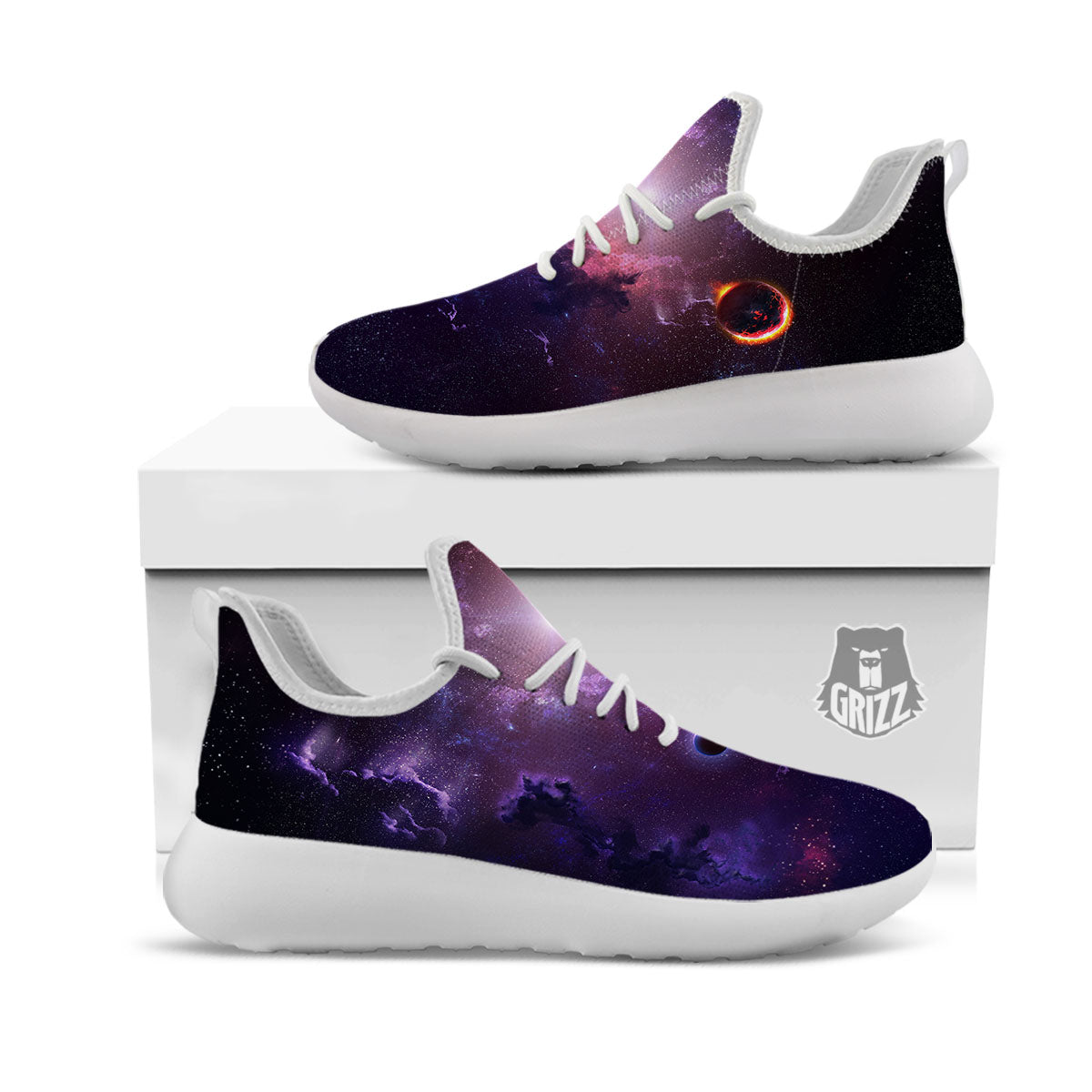 Galaxy Deep Space Light Stardust Print White Athletic Shoes-grizzshop