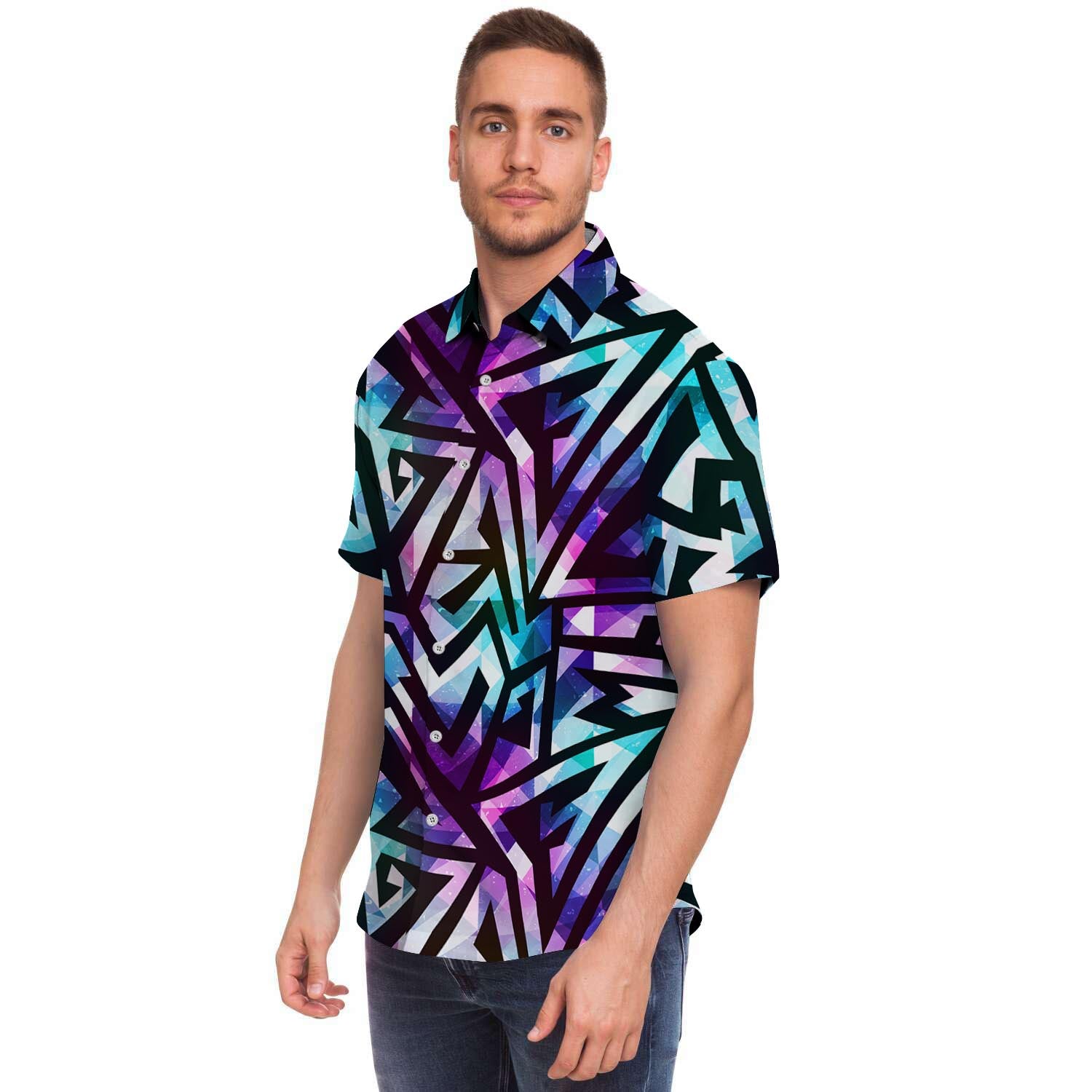 Galaxy Geometric Men's Short Sleeve Shirt-grizzshop