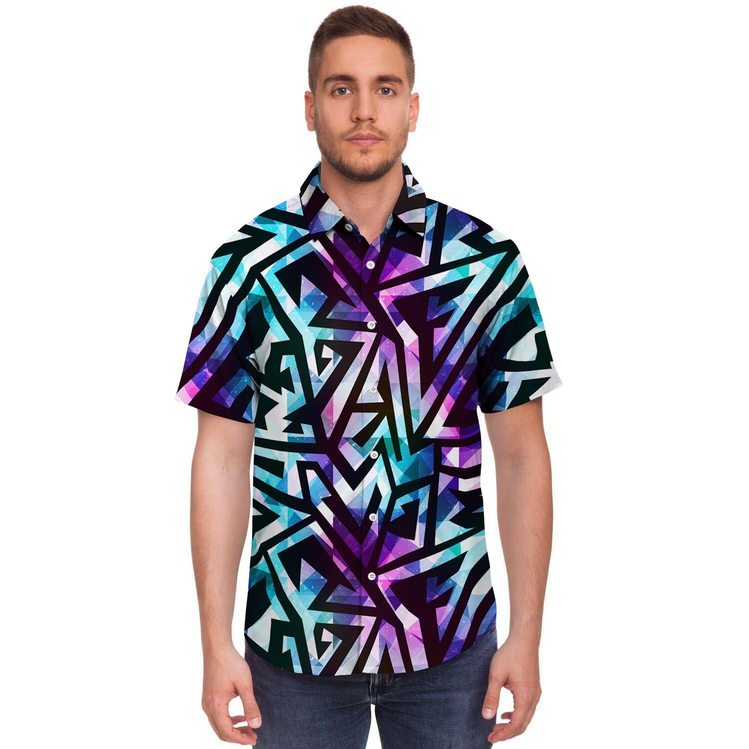Galaxy Geometric Men's Short Sleeve Shirt-grizzshop
