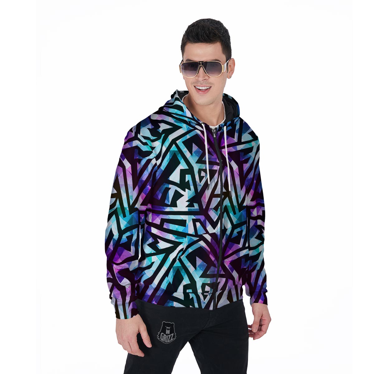 Galaxy Geometric Men's Zip Up Hoodie-grizzshop