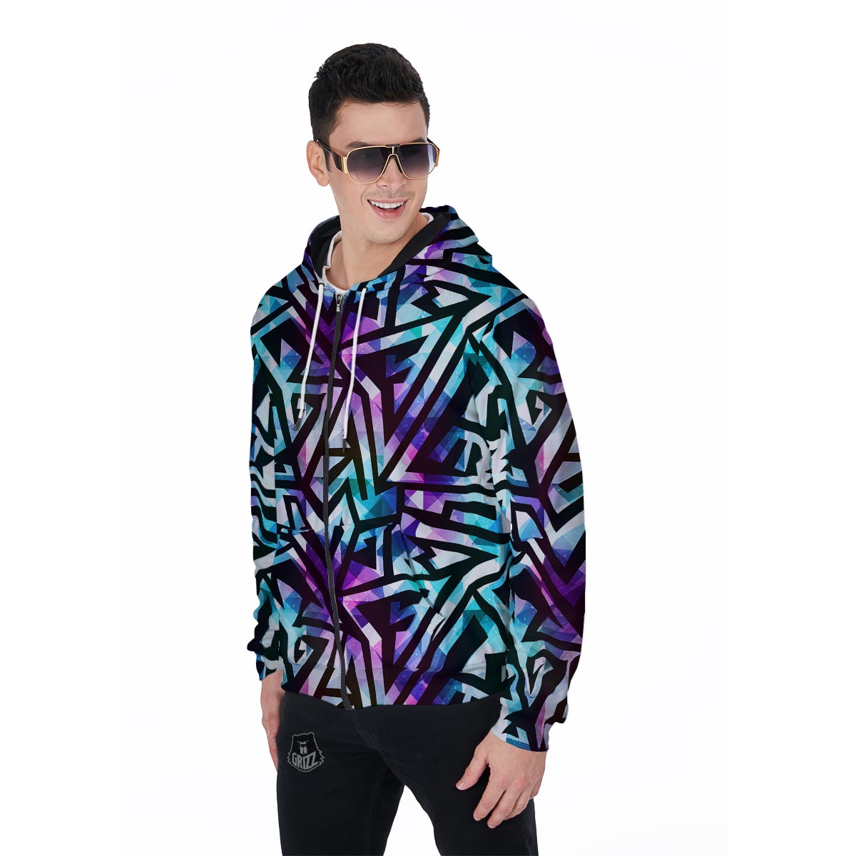 Galaxy Geometric Men's Zip Up Hoodie-grizzshop