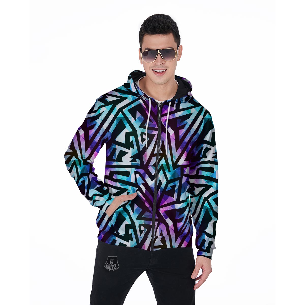 Galaxy Geometric Men's Zip Up Hoodie-grizzshop