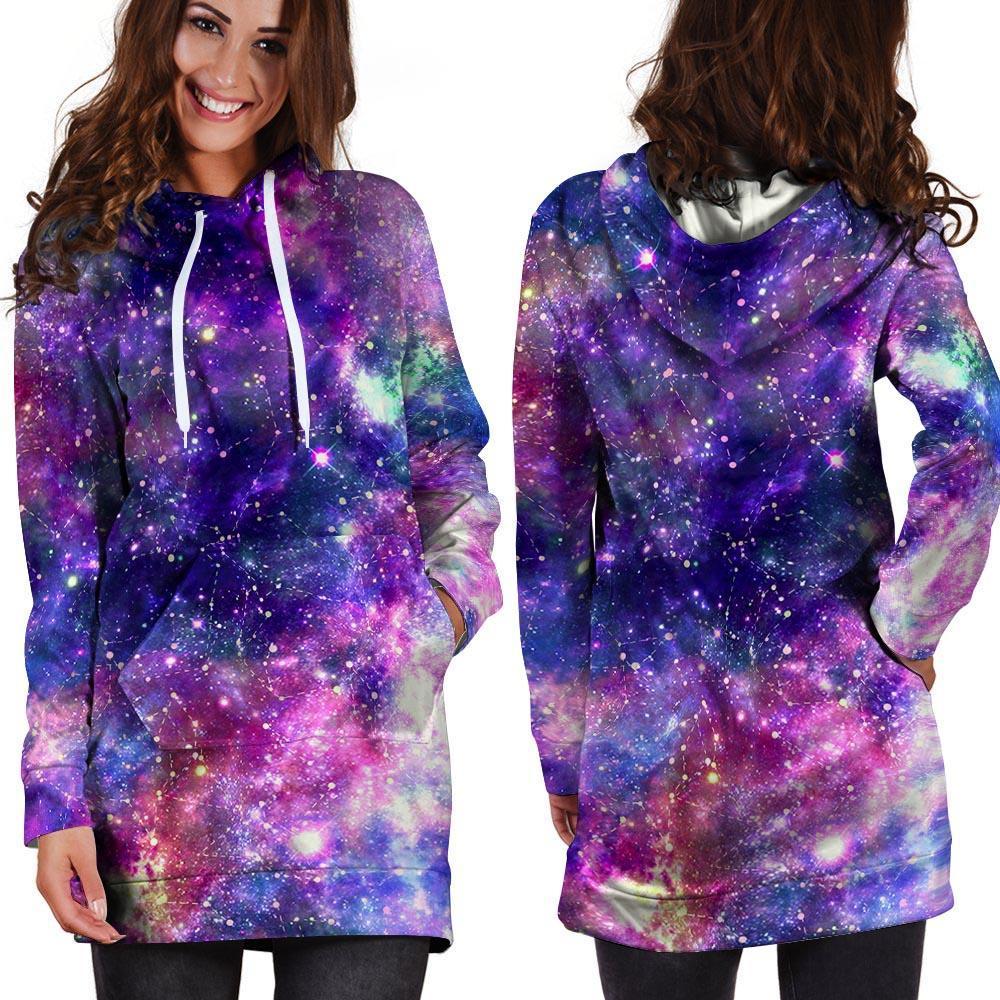 Galaxy Night Print Hoodie Dress-grizzshop