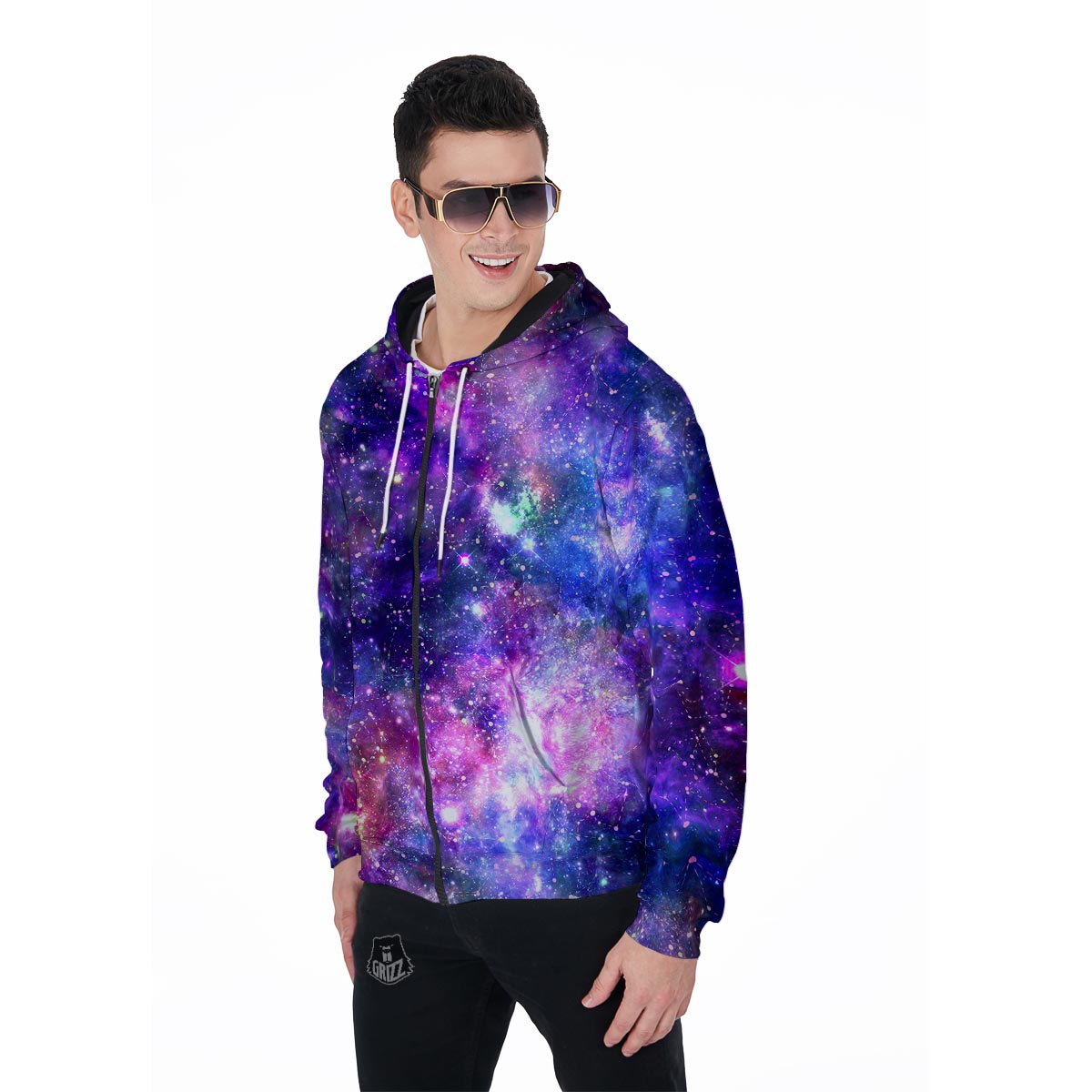 Galaxy Night Print Men's Zip Up Hoodie-grizzshop