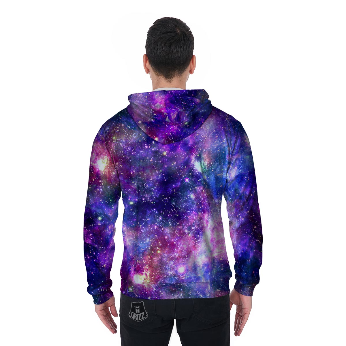 Galaxy Night Print Men's Zip Up Hoodie-grizzshop
