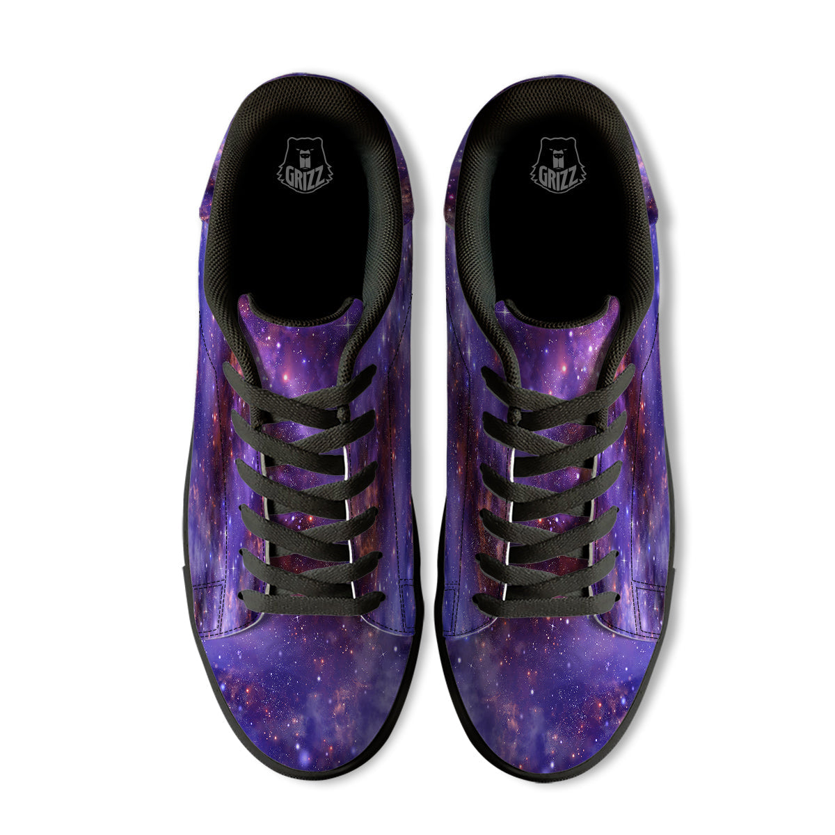 Galaxy Outer Space Dark Purple Print Black Low Top Sneakers-grizzshop