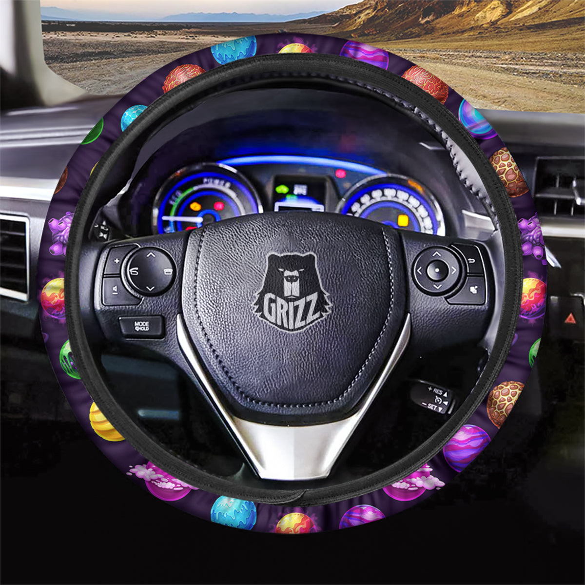 Galaxy Planets And Space Stars Colorful Print Pattern Car Steering Wheel Cover-grizzshop