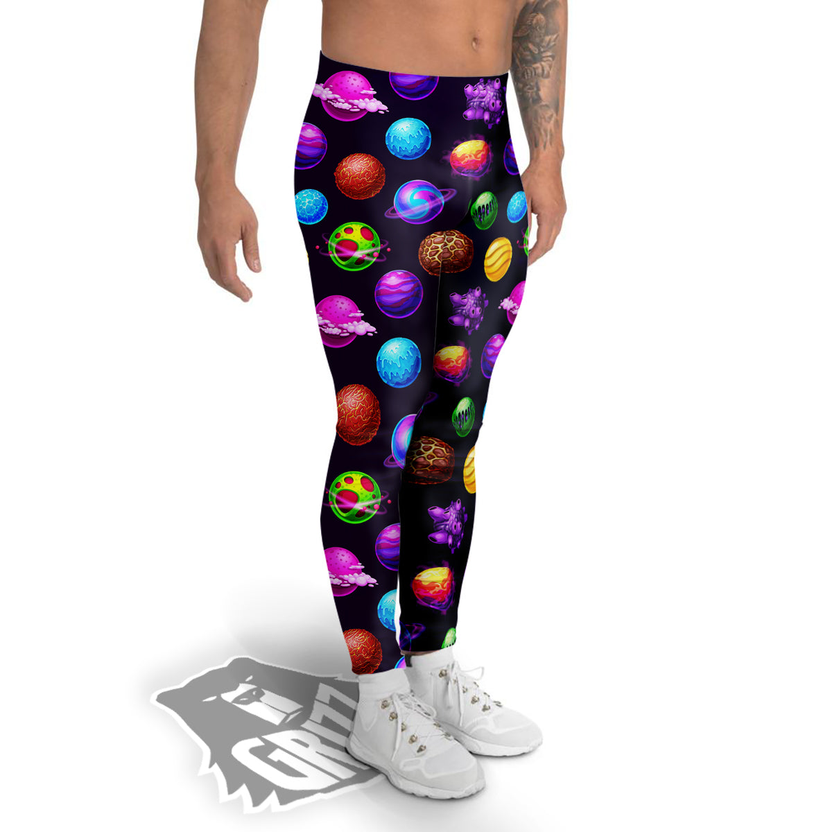 Galaxy Planets And Space Stars Colorful Print Pattern Men's Leggings-grizzshop