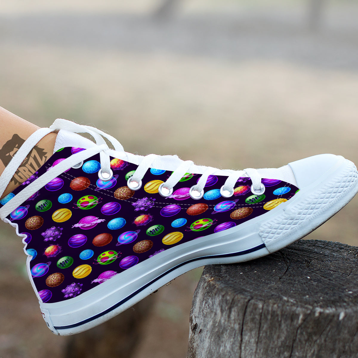 Galaxy Planets And Space Stars Colorful Print Pattern White High Top Shoes-grizzshop