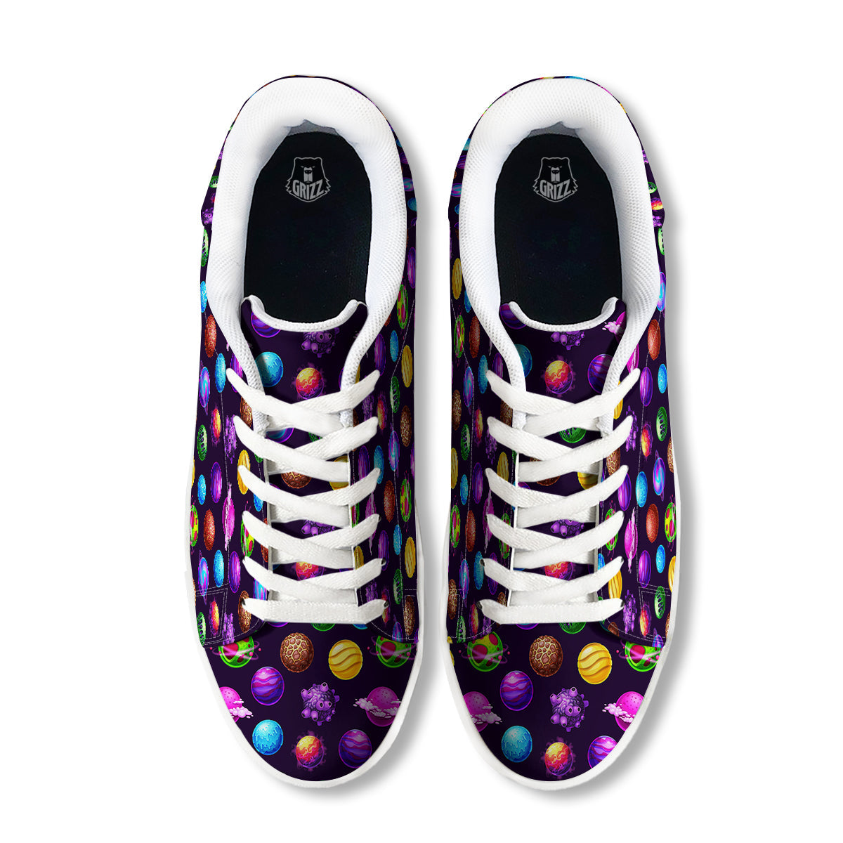 Galaxy Planets And Space Stars Colorful Print Pattern White Low Top Sneakers-grizzshop