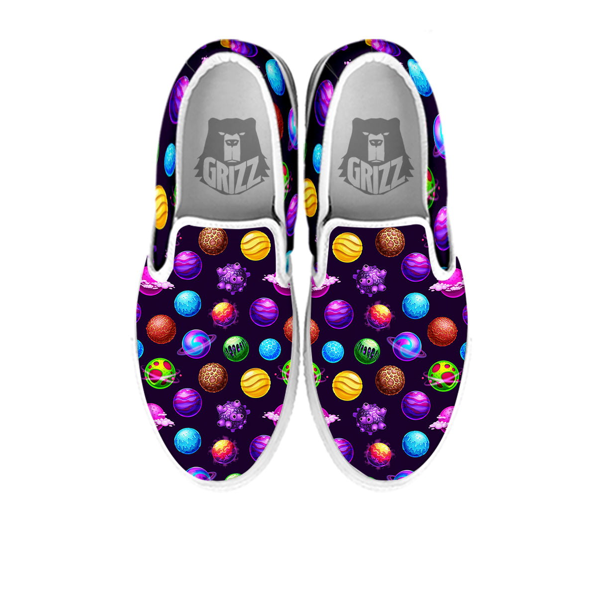 Galaxy Planets And Space Stars Colorful Print Pattern White Slip On Shoes-grizzshop